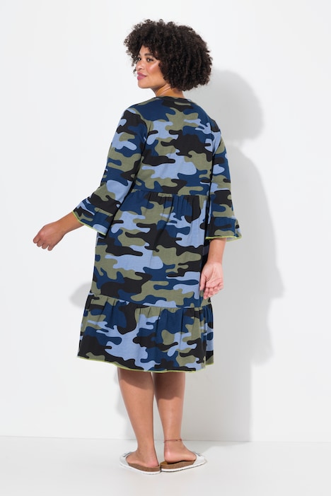 Jerseykleid, A-Linie, Ziersteinchen, Camouflage