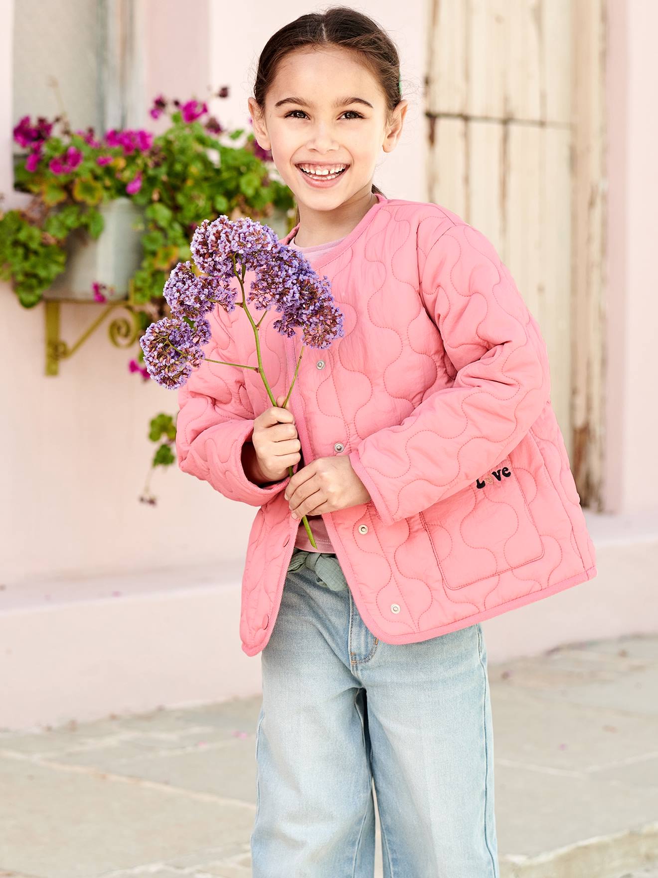 Jaqueta rosa acolchoada para meninas