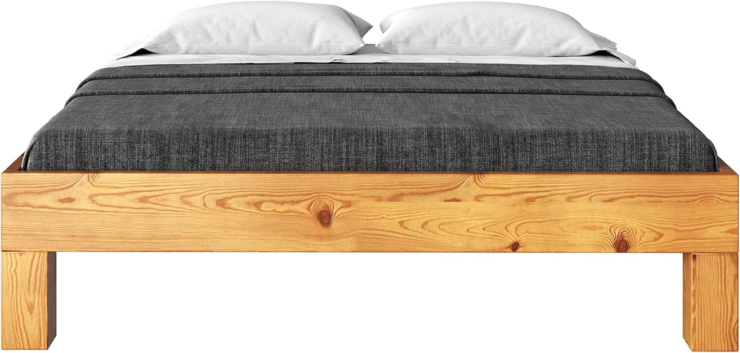 moebel-eins CURBY 4-Fuß-Bett ohne Kopfteil, Material Massivholz, rustikale Altholzoptik, Fichte, 90 x 220 cm, Natur, Standardhöhe