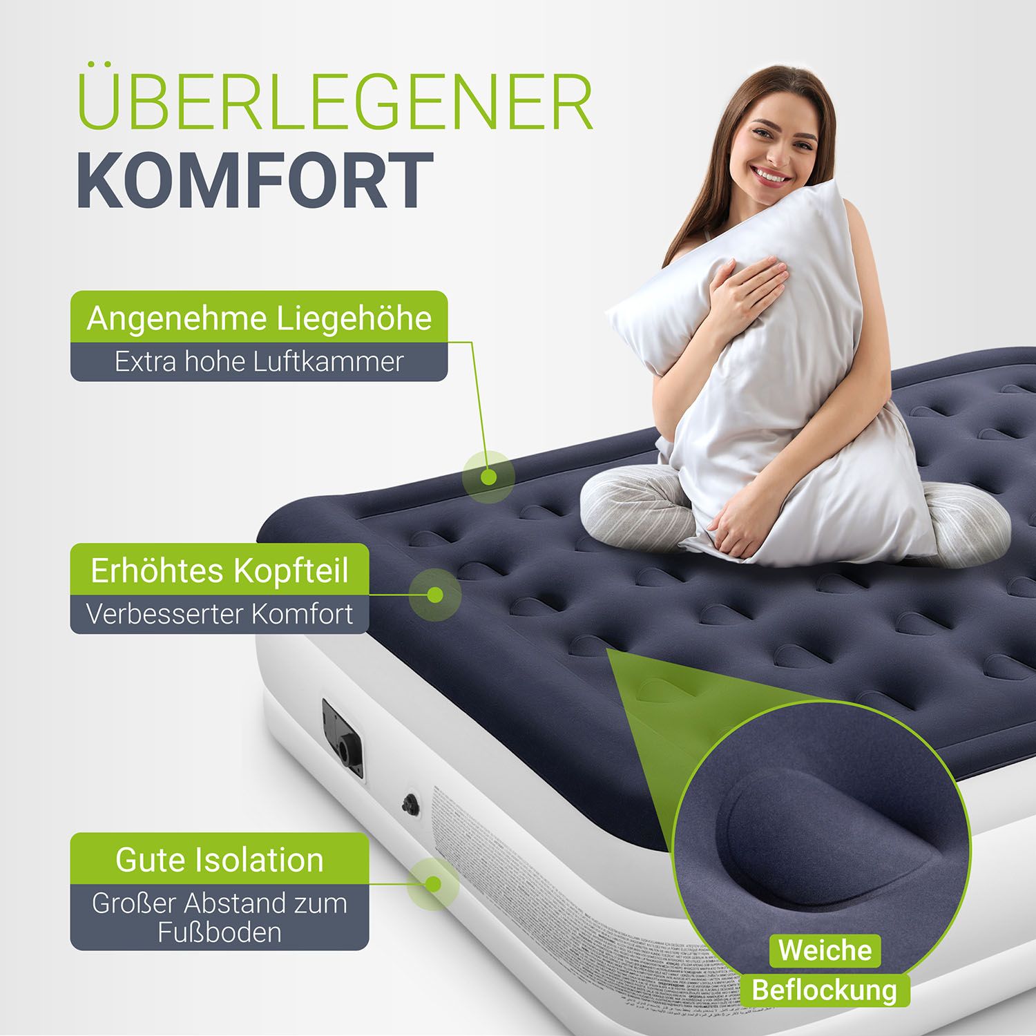 Juskys Luftmatratze Sapri L in Blau-Weiß - 2 Personen Luftbett selbstaufblasend - integrierter Pumpe