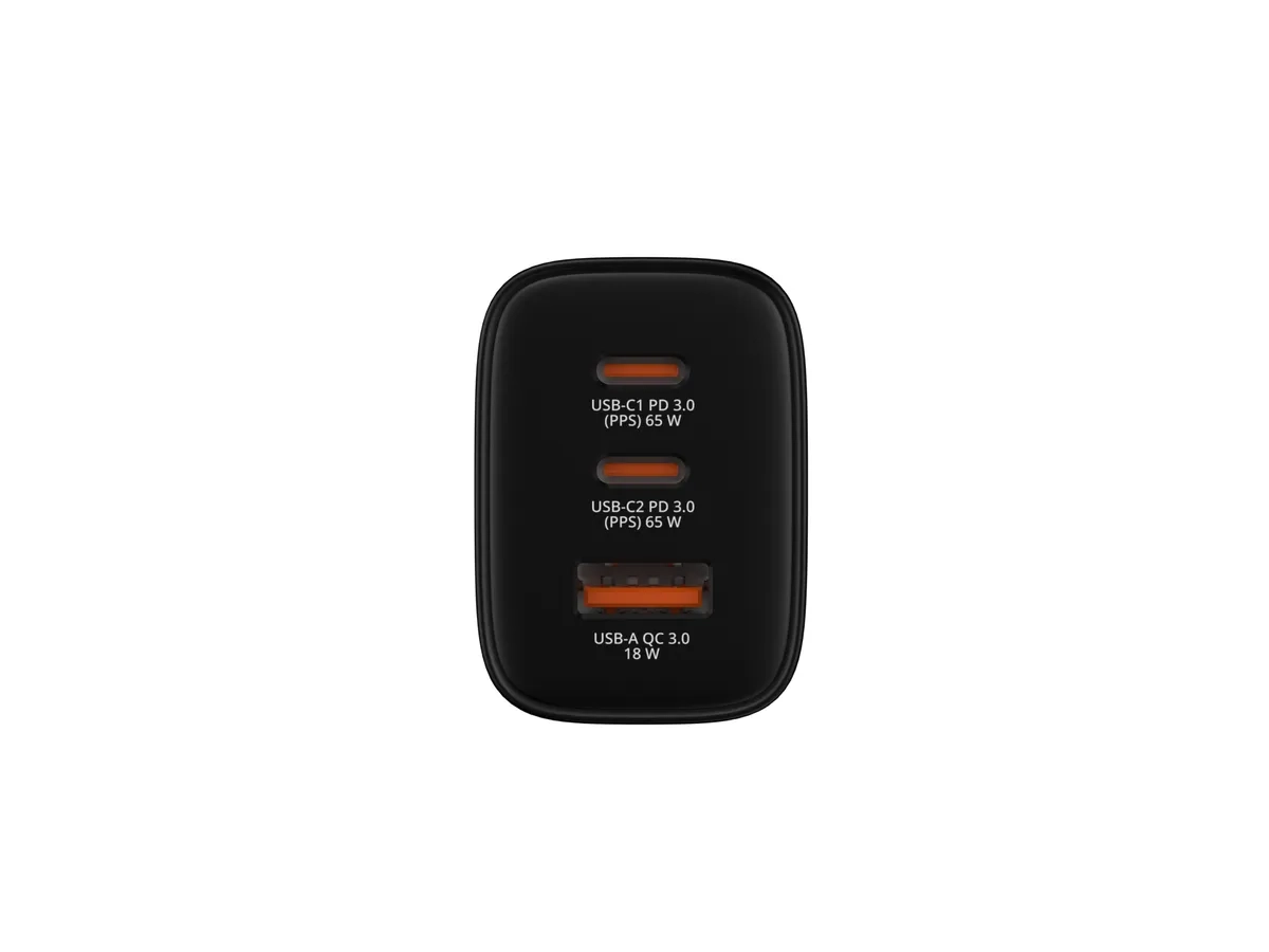 (65W) Essentials Dual USB C / USB A GaN Ladegerät Netzteil (32352) - Schwarz