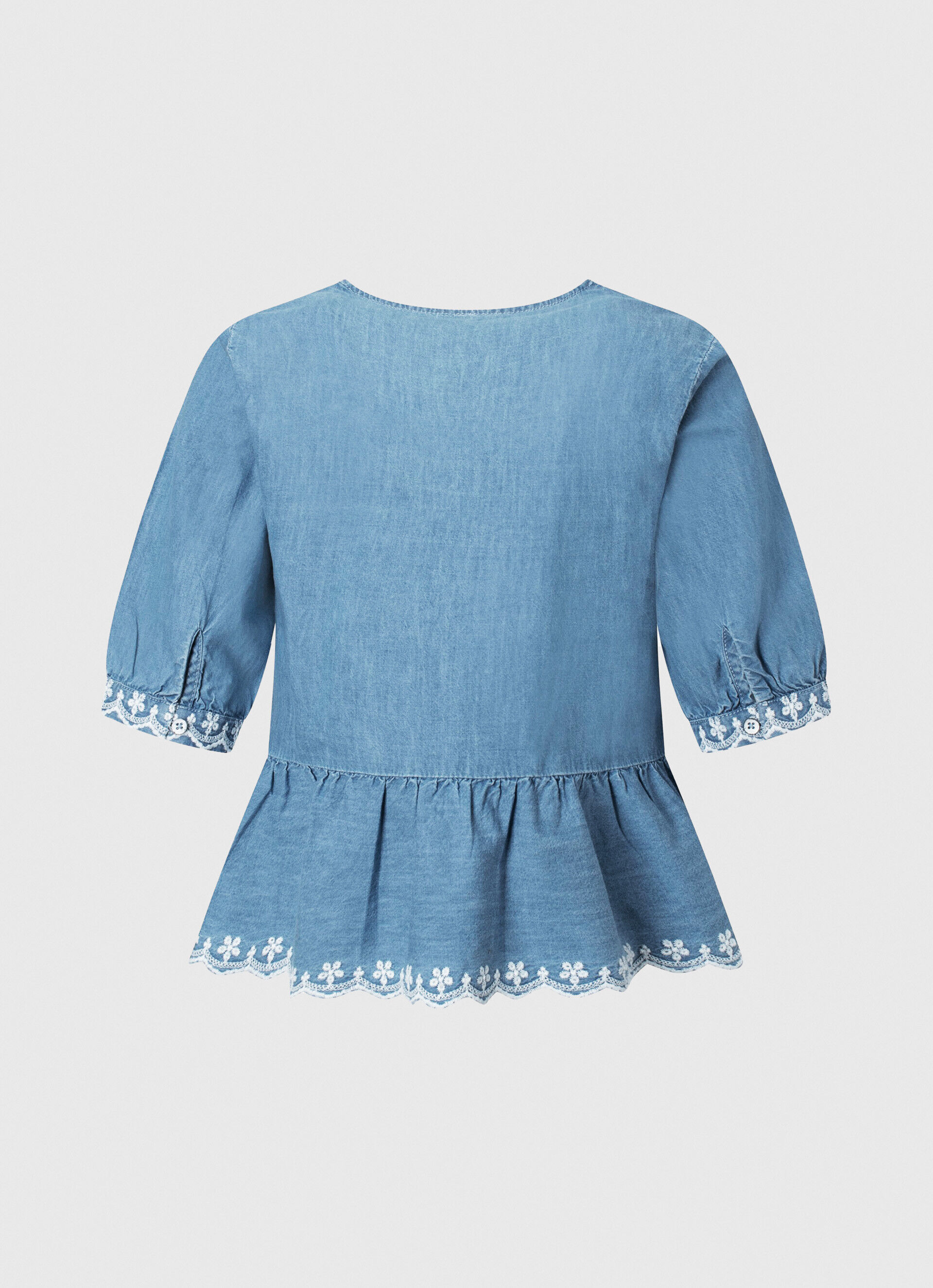 Blusa jeans com decote em V - azul