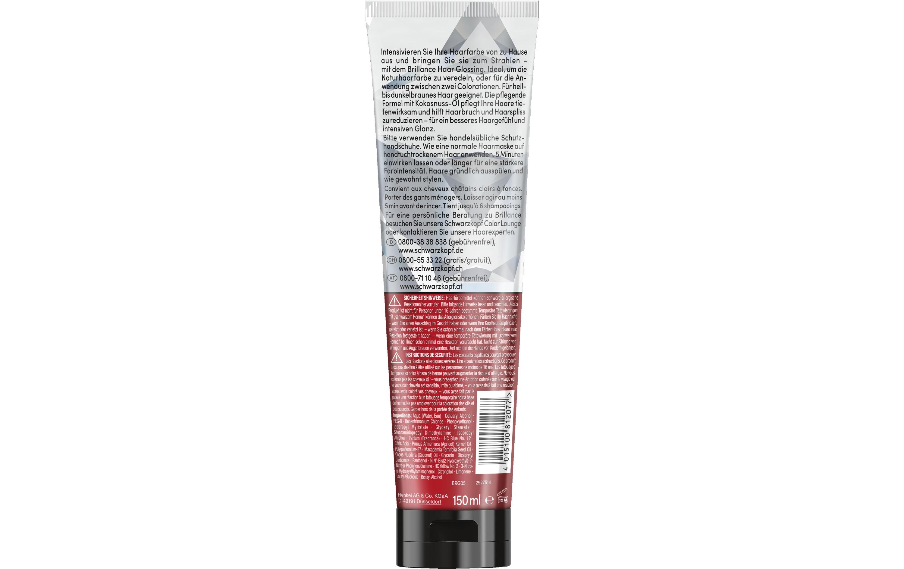 Haarcoloration Brillance Glossing HellbraunColoration intensiviert die Haarfarbe und pflegt tiefenwirksam