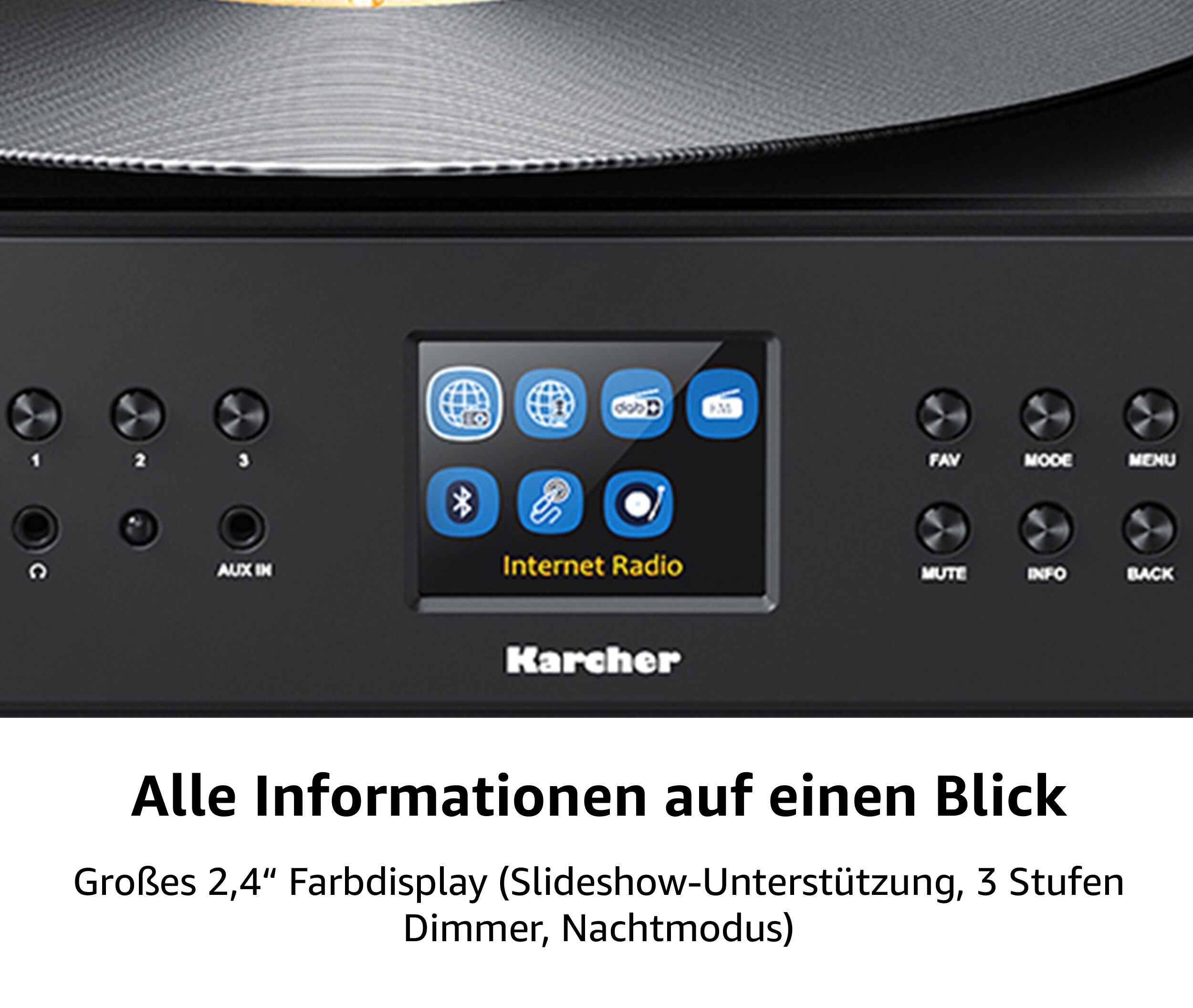 Karcher MC 8000DI Kompaktanlage mit Internetradio und integriertem Plattenspieler, Stereoanlage, Musikanlage