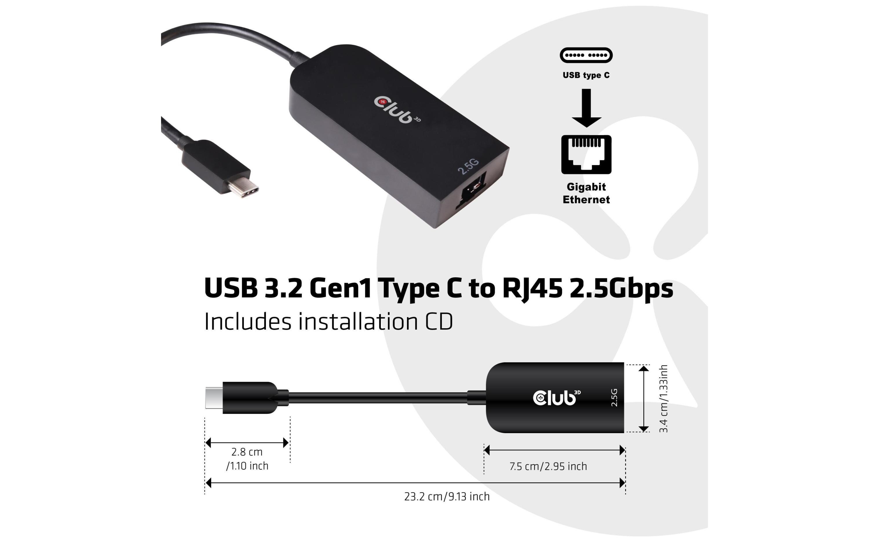 Netzwerk-Adapter USB 3.2 Gen1 Type C auf RJ45 2.5GbpsUSB 3.2 Gen1 Typ C auf RJ45 2.5Gbps Adapter