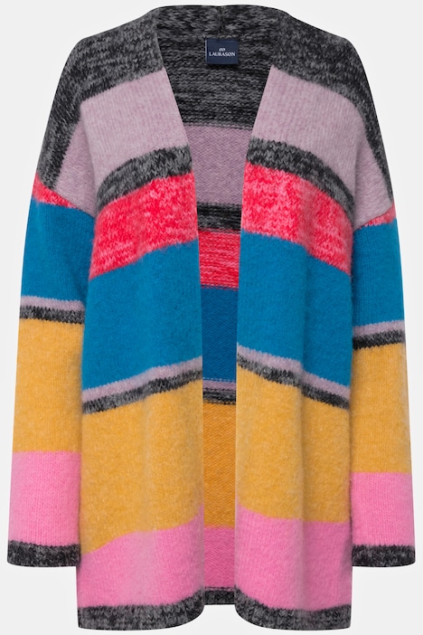 Strickjacke, multicolor, offene Form, Langarm