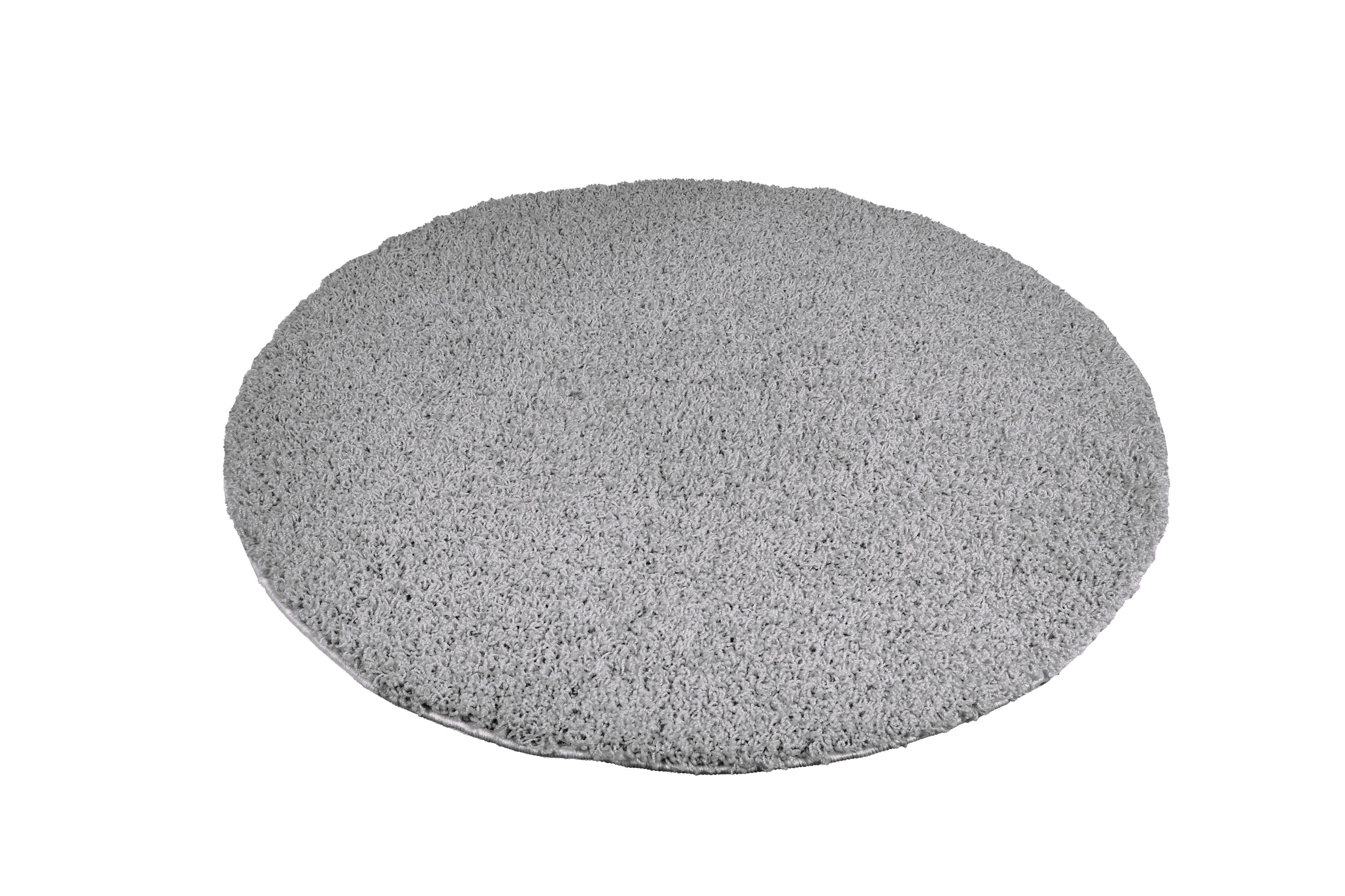 Hochflor Teppich rund 120 cm grau
