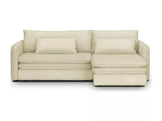Canapé d'angle convertible réversible 3 places en velours côtelé beige - Baya
