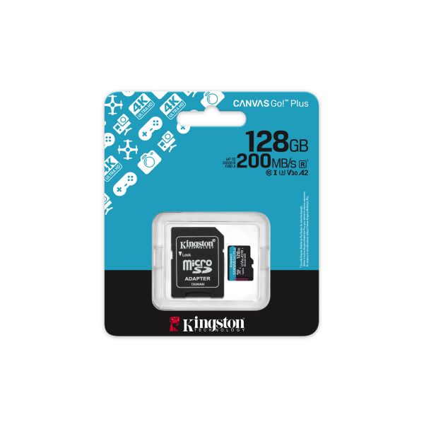 Kingston 128GB Canvas Go! Plus Gen4 microSDXC UHS-I com Adaptador