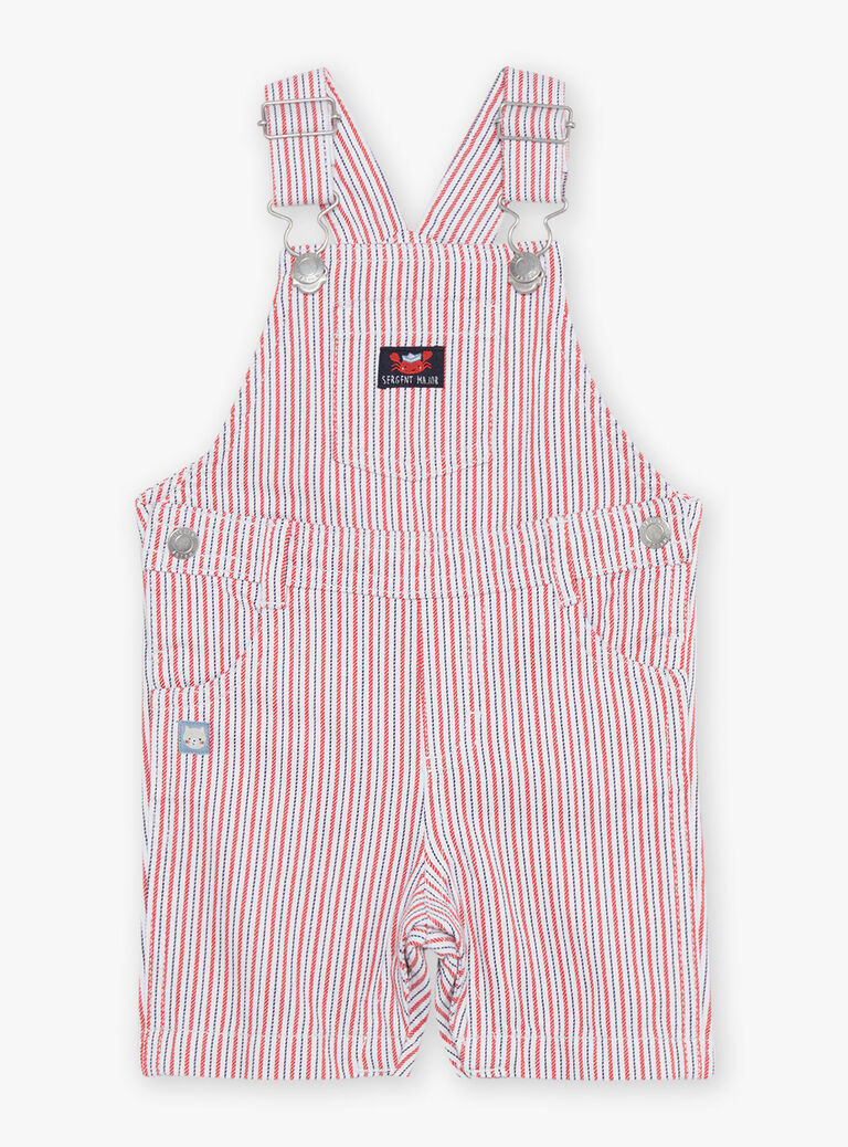Salopette courte en twill à rayures rouge et bleu marine