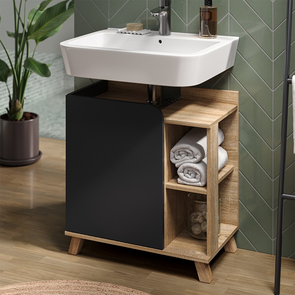 Vicco Waschbeckenunterschrank Karen Sonoma Anthrazit 60 x 65 cm Tür offene Fächer