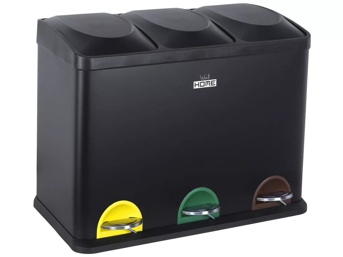 Cube de recyclage écologique 45 litres de 3 compartiments, cubes de recyclage / recyclage des ordures, grande capacité, papier, verre et plastique, ID 60,5 (largeur) x