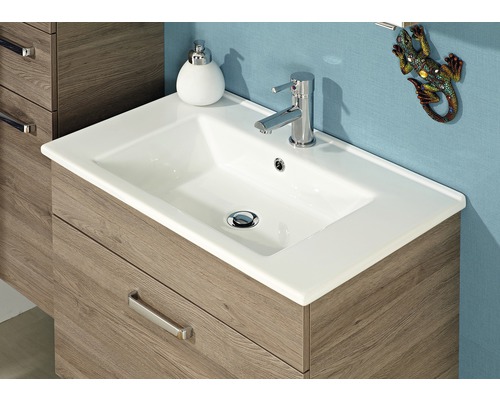Pelipal Offenbach badkamermeubelset (B x H x D): 75 x 53 x 44,5 cm, Sanremo eiken met witte keramische wastafel (313.000740)