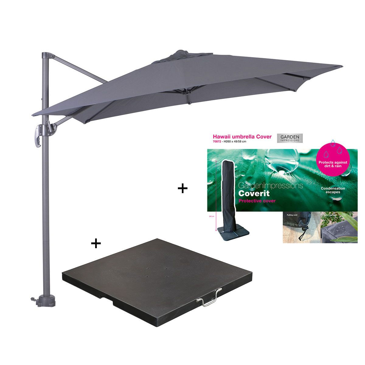 Garden Impressions Hawaii S vierkant zweefparasolset - Anthracite
