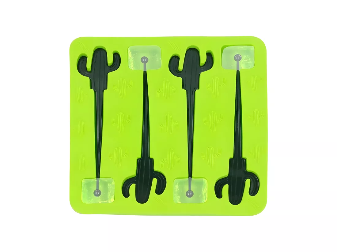 Moule à glaçons avec 4 agitateurs cactus