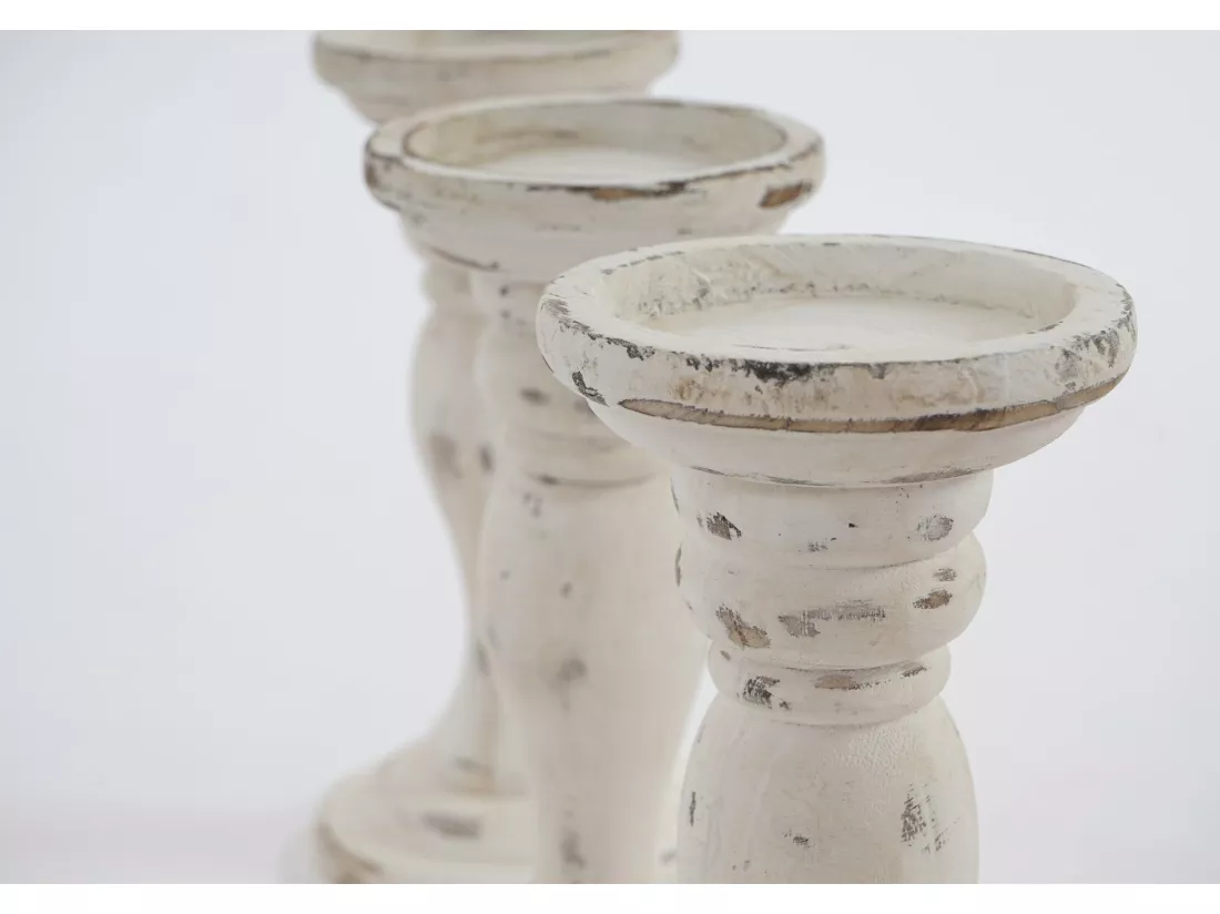 Ensemble de 3 chandelier bois blanche 12.5 x 12.5 x 24 cm 04_0002990