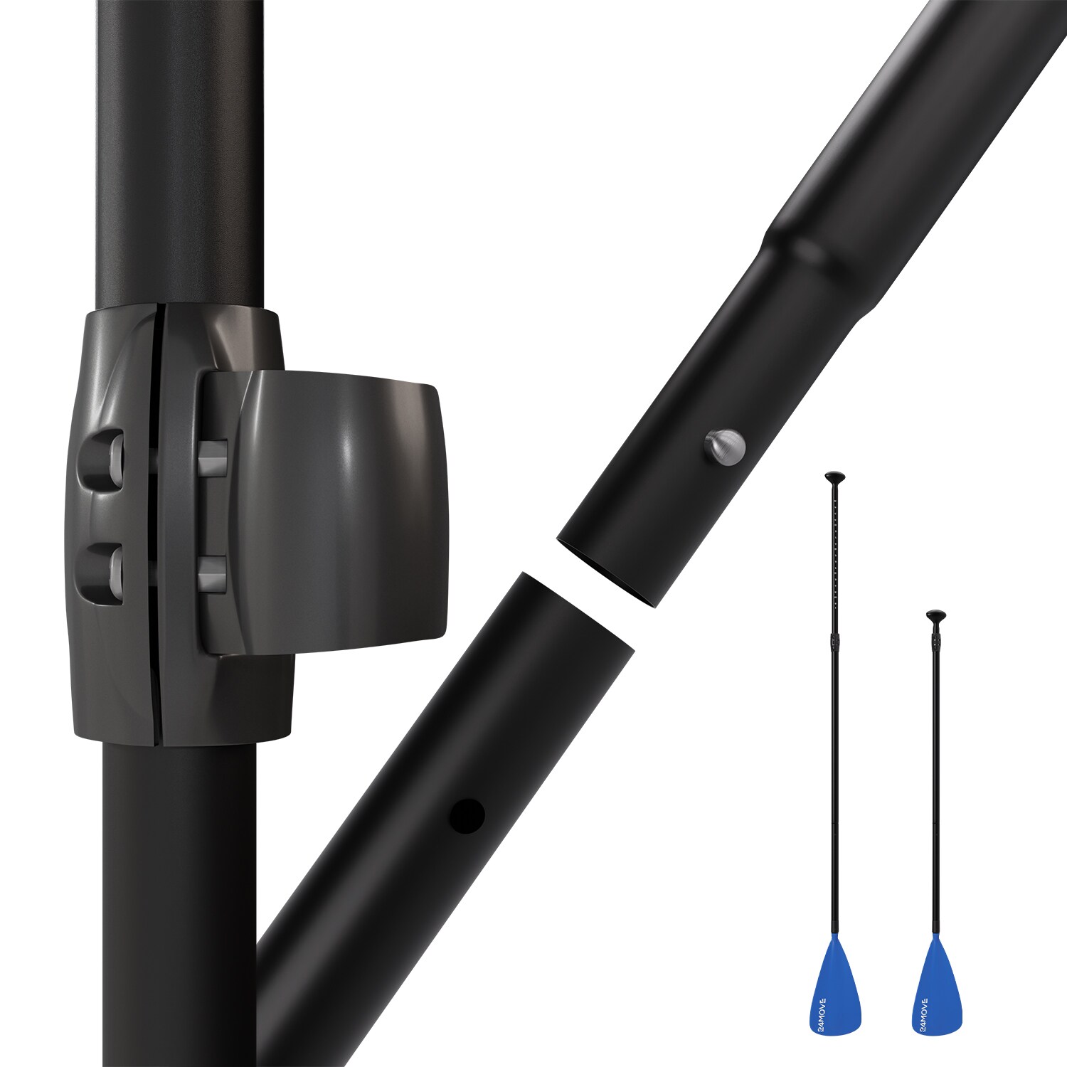 24MOVE® Paddel Einzelpaddel Stechpaddel für SUP Stand Up Board, Kajak, Leicht aus Aluminium 210cm, verstellbar blau