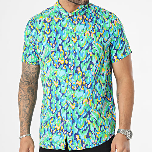Chemise Manches Courtes Vert Bleu