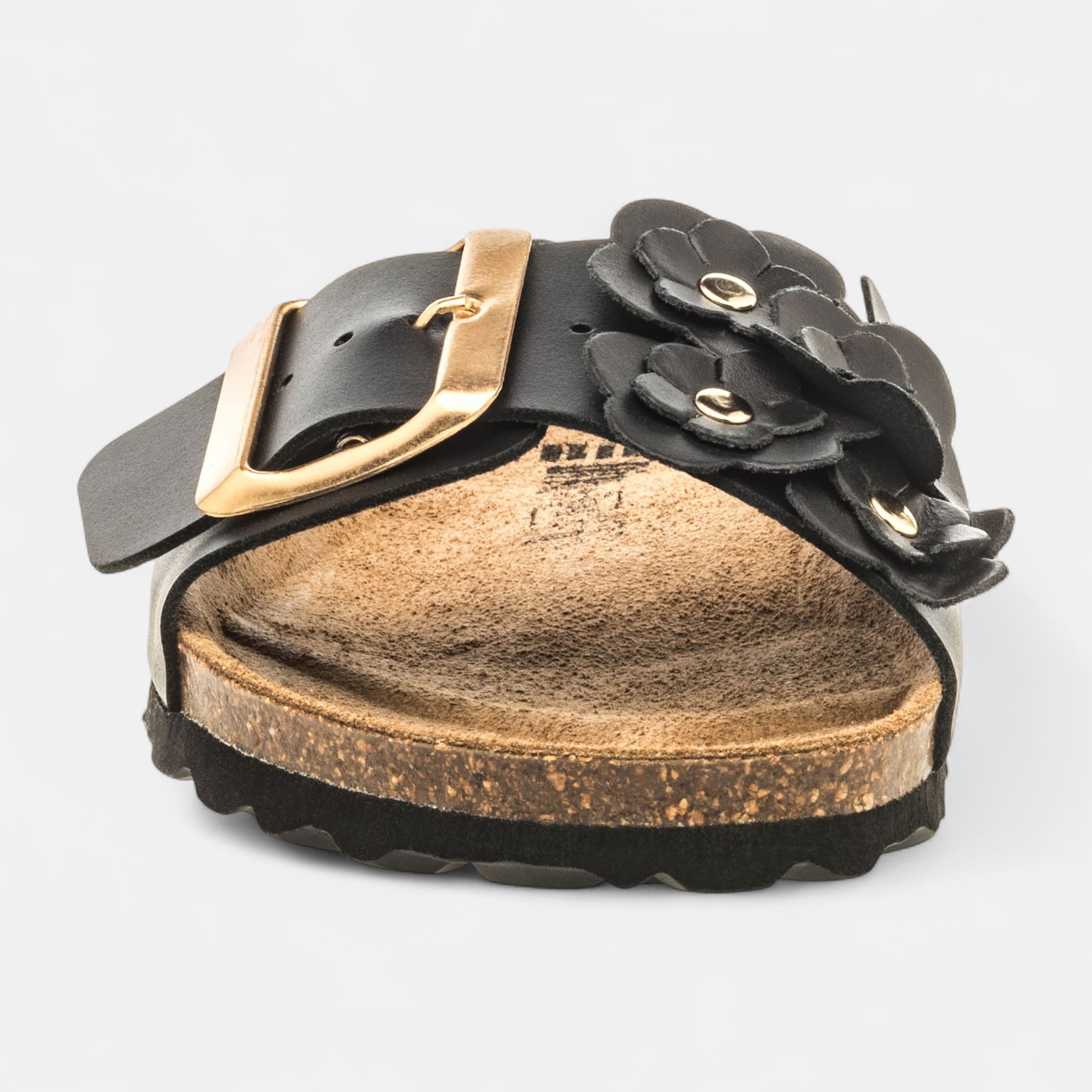 Mules semelle liège Femme en cuir noir