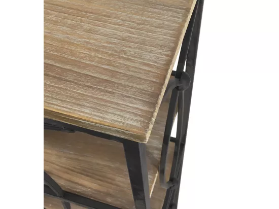 Etagère Bibliothèque avec 4 tablettes fer forgé noir et bois massif naturel Kalioka 42cm