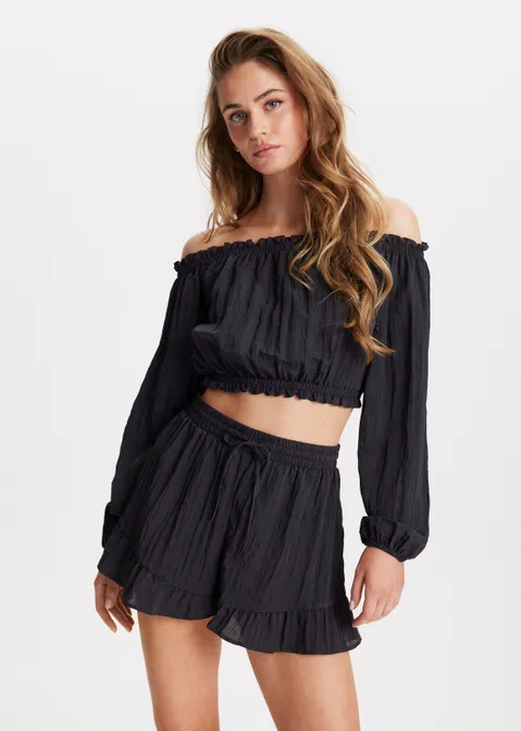 Off-shoulder top zwart (ZWART)
