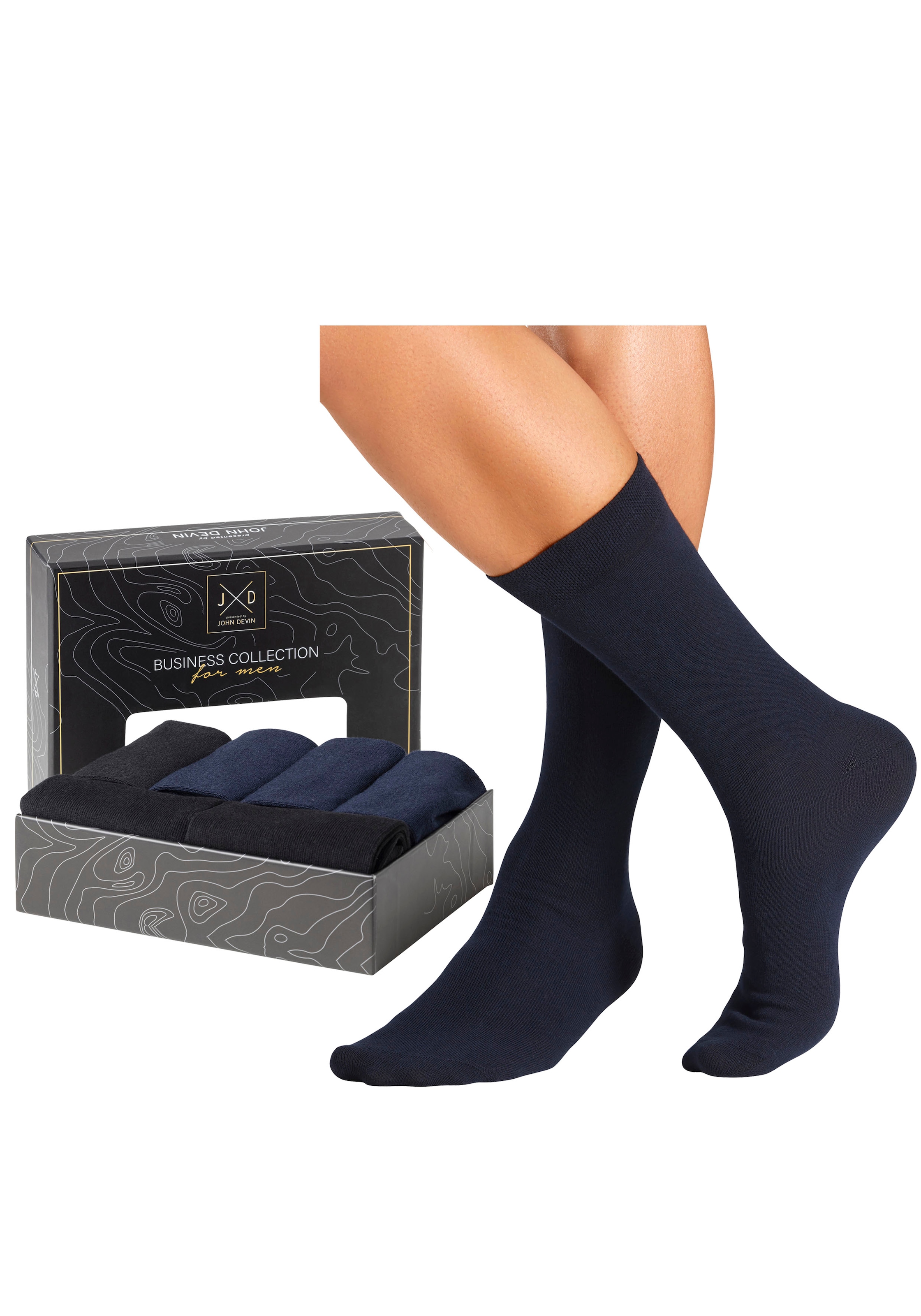 John Devin Businesssocken Packung, 6 Stk. tlg. lange Form, wertig in Box verpackt