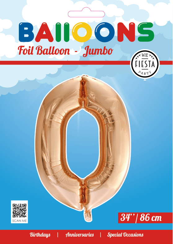 Folie Ballon Cijfer 0 Rose Goud XL 86cm leeg
