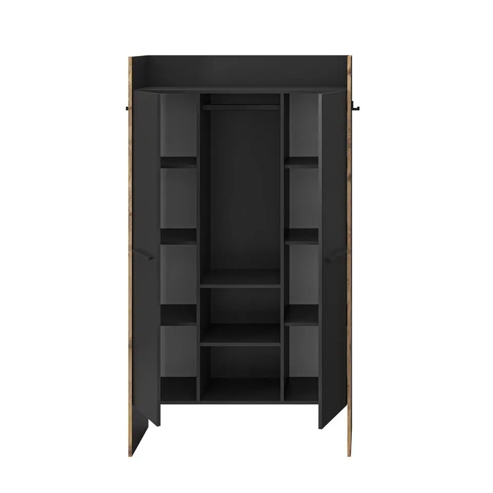 Hioshop Bueno kledingkast 2 deuren- 1 lade- 3 planken en 2 haken donkergrijs