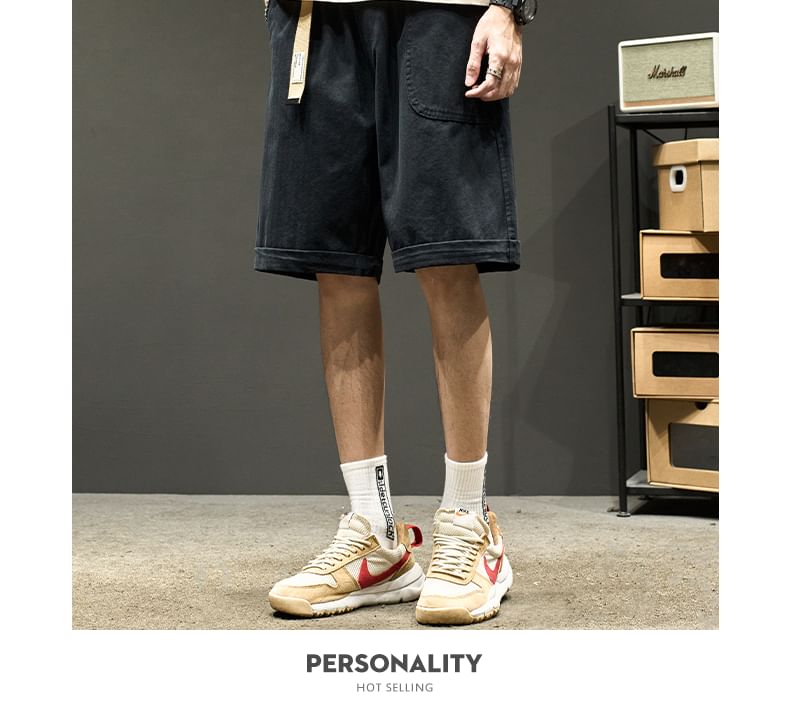 Redsinc - Mid Rise Washed Denim Shorts