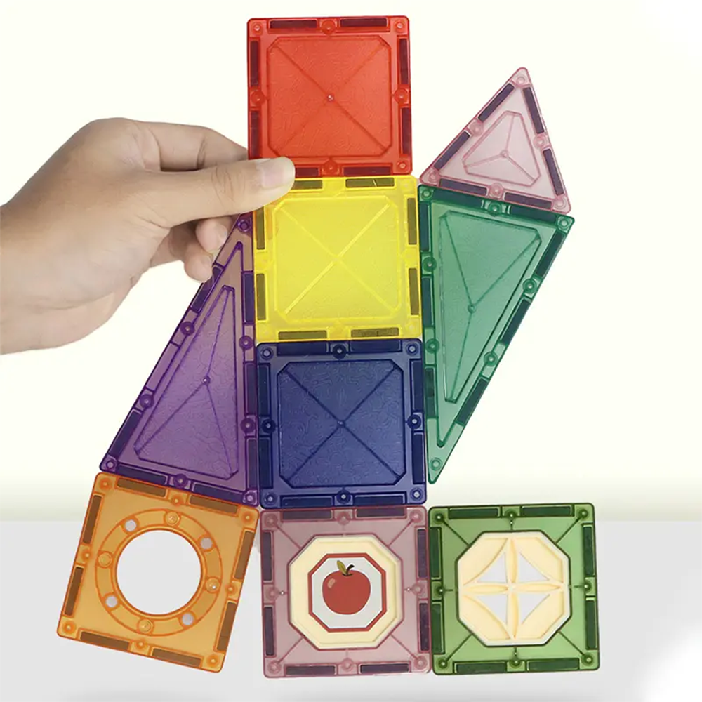 (128-tlg. Set) Magnet Bausteine DIY Kinder Spielzeug Magnetische Fliesen Lernspiel inkl. Sticker - Bunt