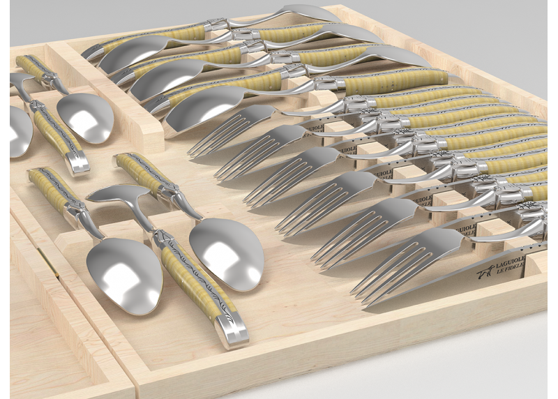 Service Laguiole de 24 pièces avec un manche en bois de gaïac et mitres en acier inoxydable