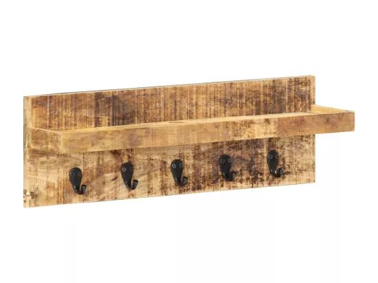 Porte-manteau mural 60x15x20 Bois de manguier brut solide