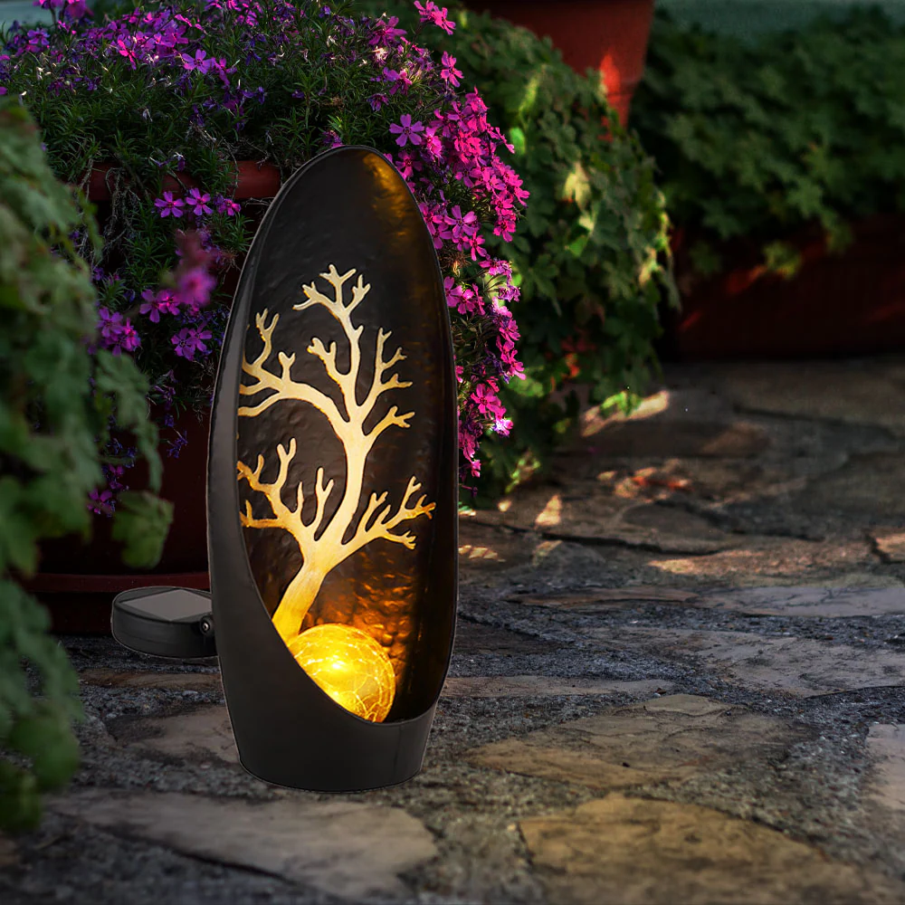 2er Set LED Solarleuchte, Baum, schwarz, Akku, H 30 cm