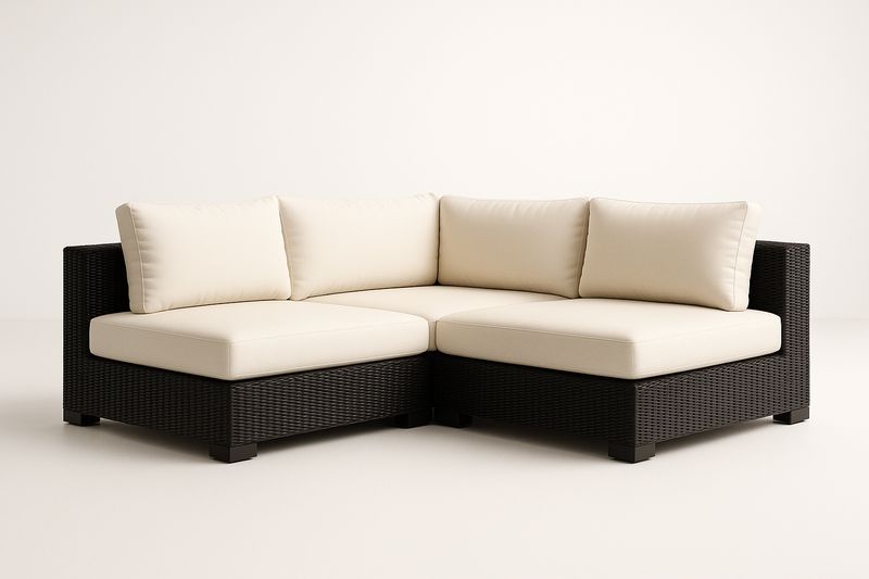 Ecksofa-Set Polyrattan Creme Kissen
