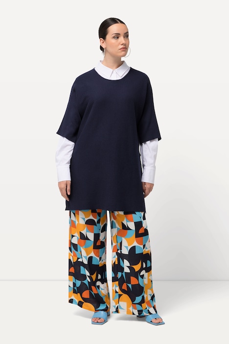 Pullover, offene Seiten, Oversized, Rundhals, 3/4-Arm
