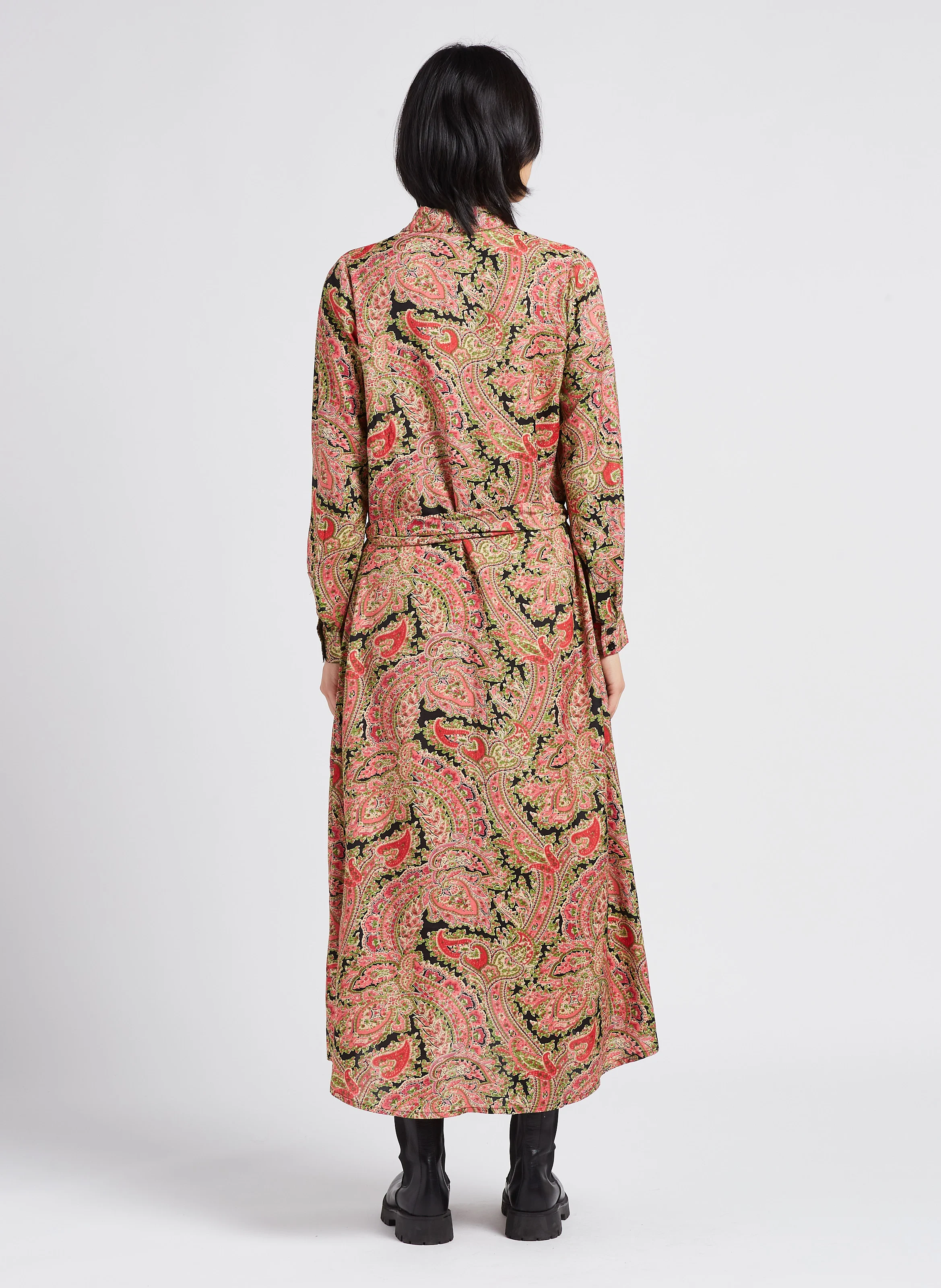 EMY - Robe longue col classique imprimée| Noir