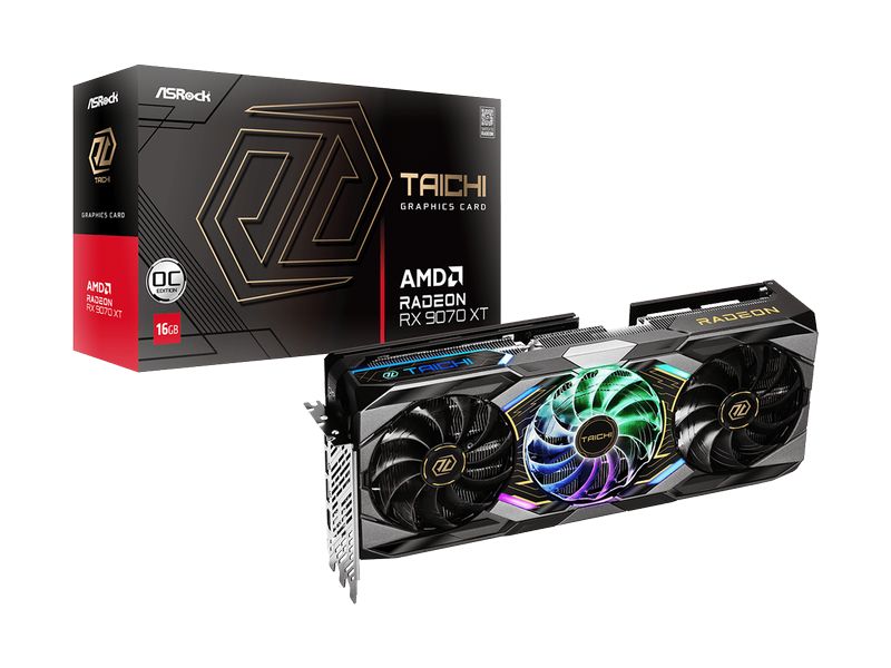 ASRock Grafikkarte Radeon RX 9070 XT Taichi OC 16 GB Gamer-Grafikkarte mit 16 GB GDDR6-Speicher, ermöglicht Auflösungen bis zu 8k