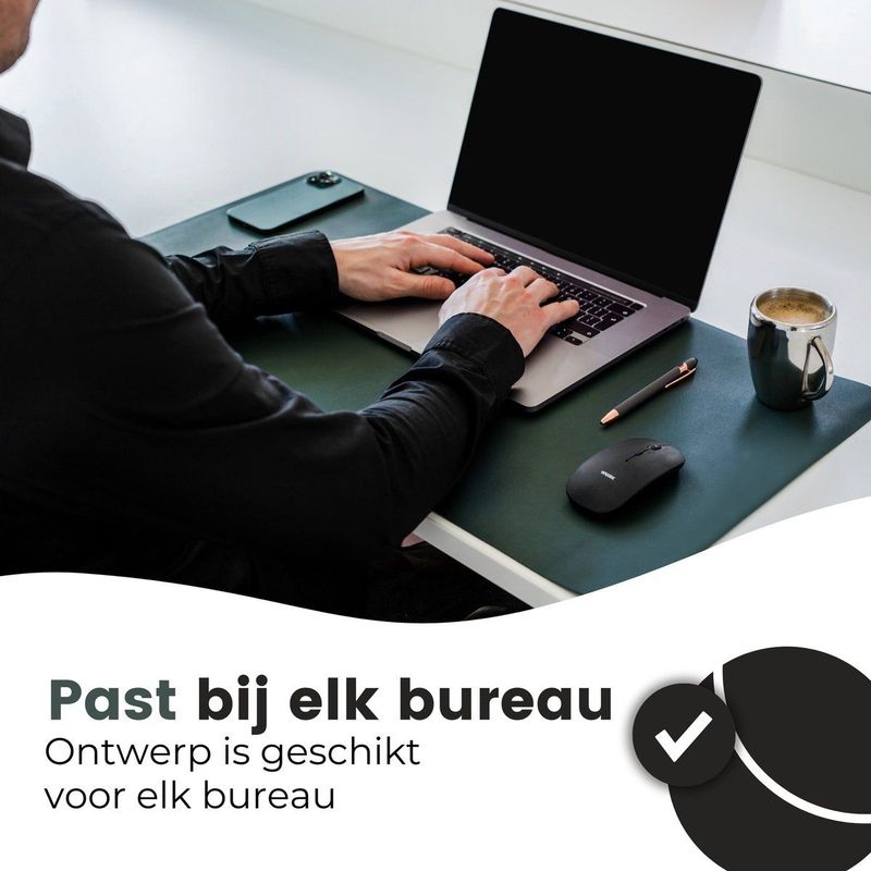 WURK - Bureau Onderlegger - Groen - Kunstleer - XXL 80x40 cm - Inclusief Kabel Clip
