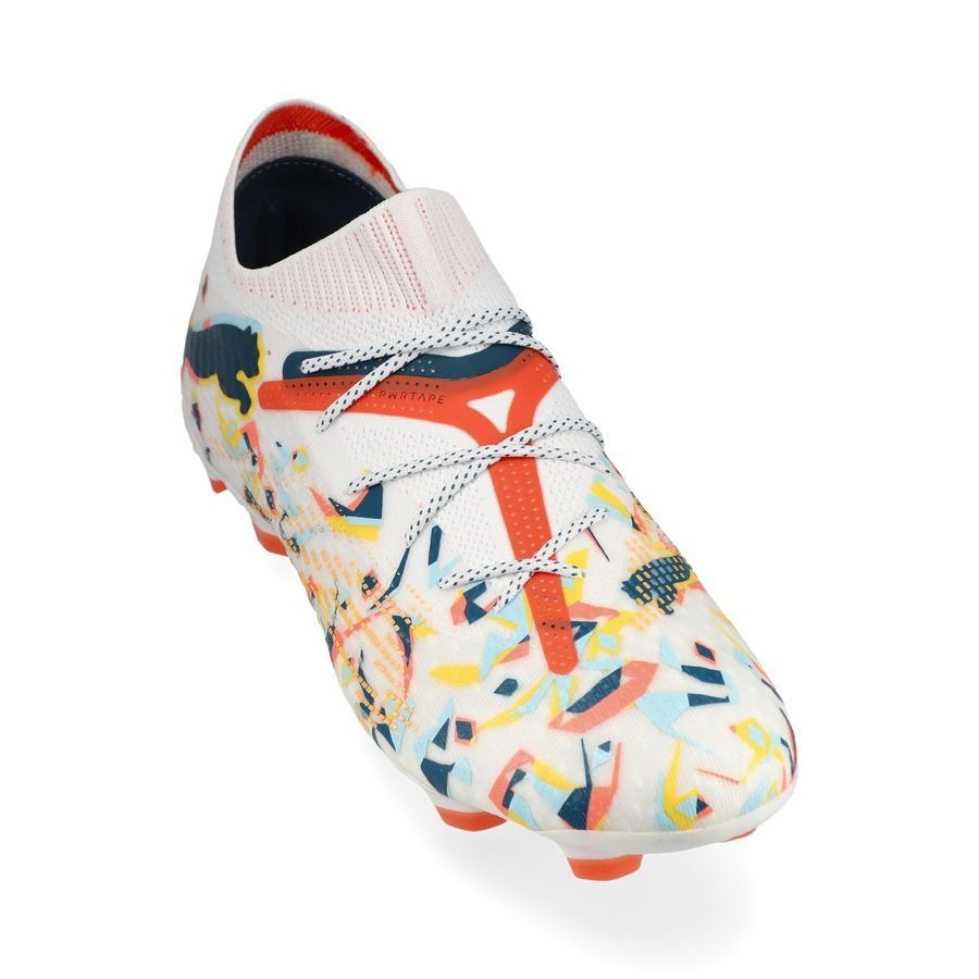 PUMA Future 7 Ultimate FG/AG NJR Creativity - Blanc/Ocean Tropic/Turquoise Surf/Hot Heat/Sun Stream ÉDITION LIMITÉE