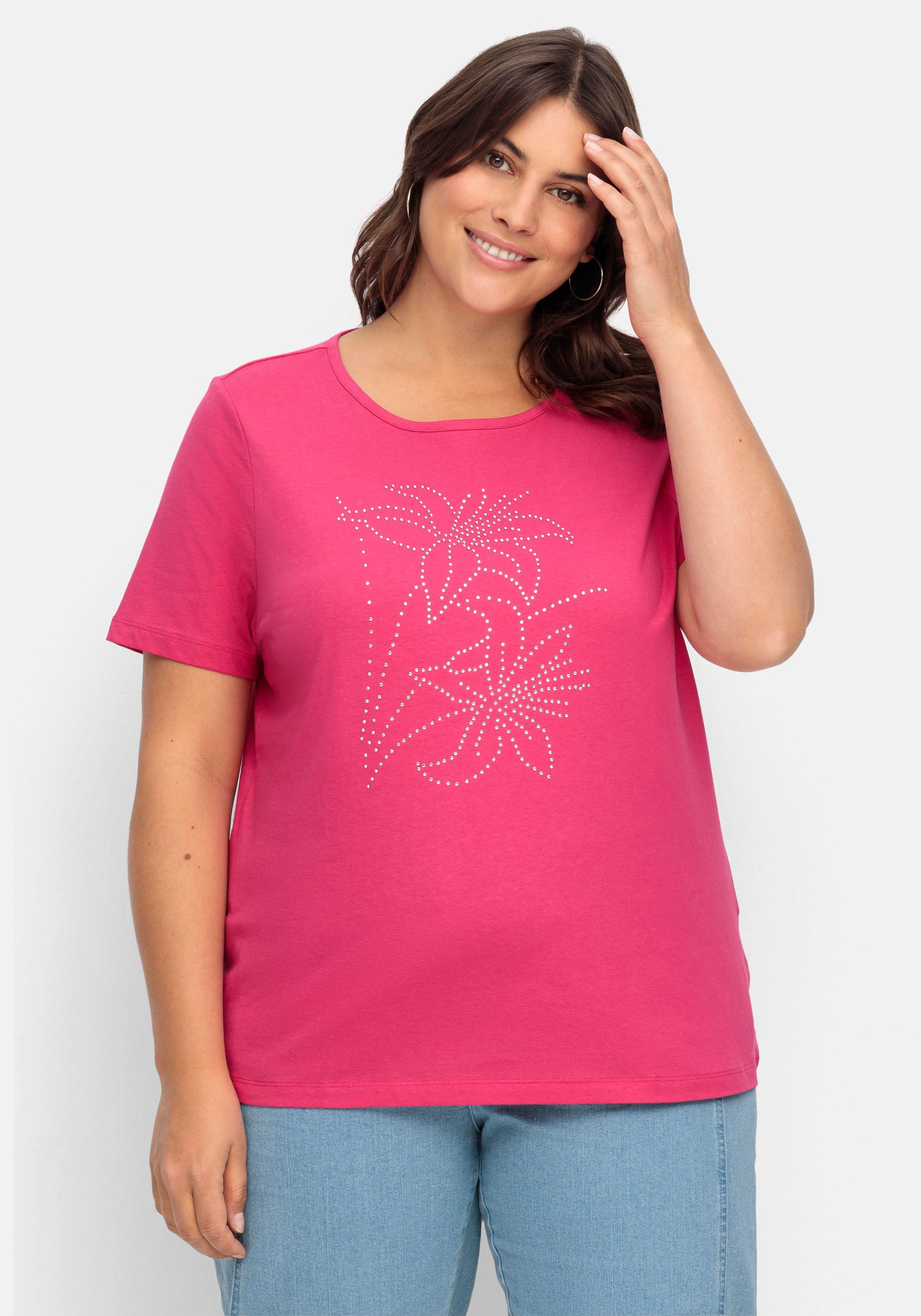 Shirt mit Blumenmuster aus Ziersteinchen vorn