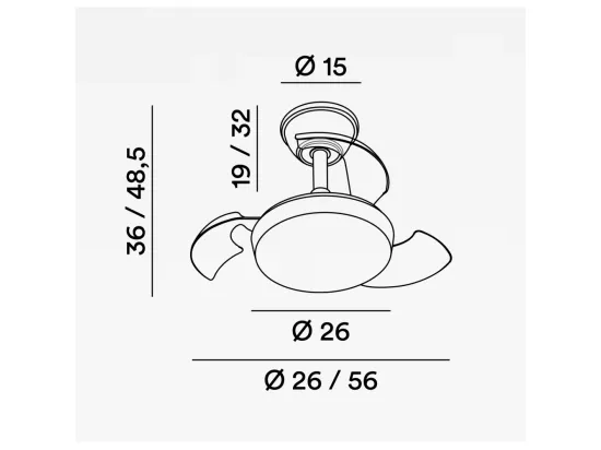 Ventilateur plafond Perenz 7169B CT blanc d.56 cm, 3 pales rétractables, moteur DC 24W, 6 vitesses, lumière intégrée