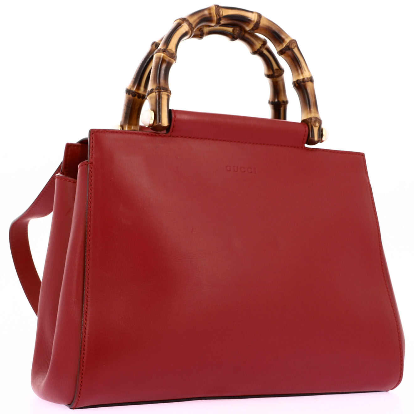 Gucci Sac bandoulière en Cuir Bamboo rouge - Parfait état - Longueur 28 cm