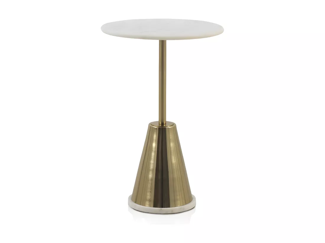 Table d'appoint avec base en métal doré et plateau en marbre blanc