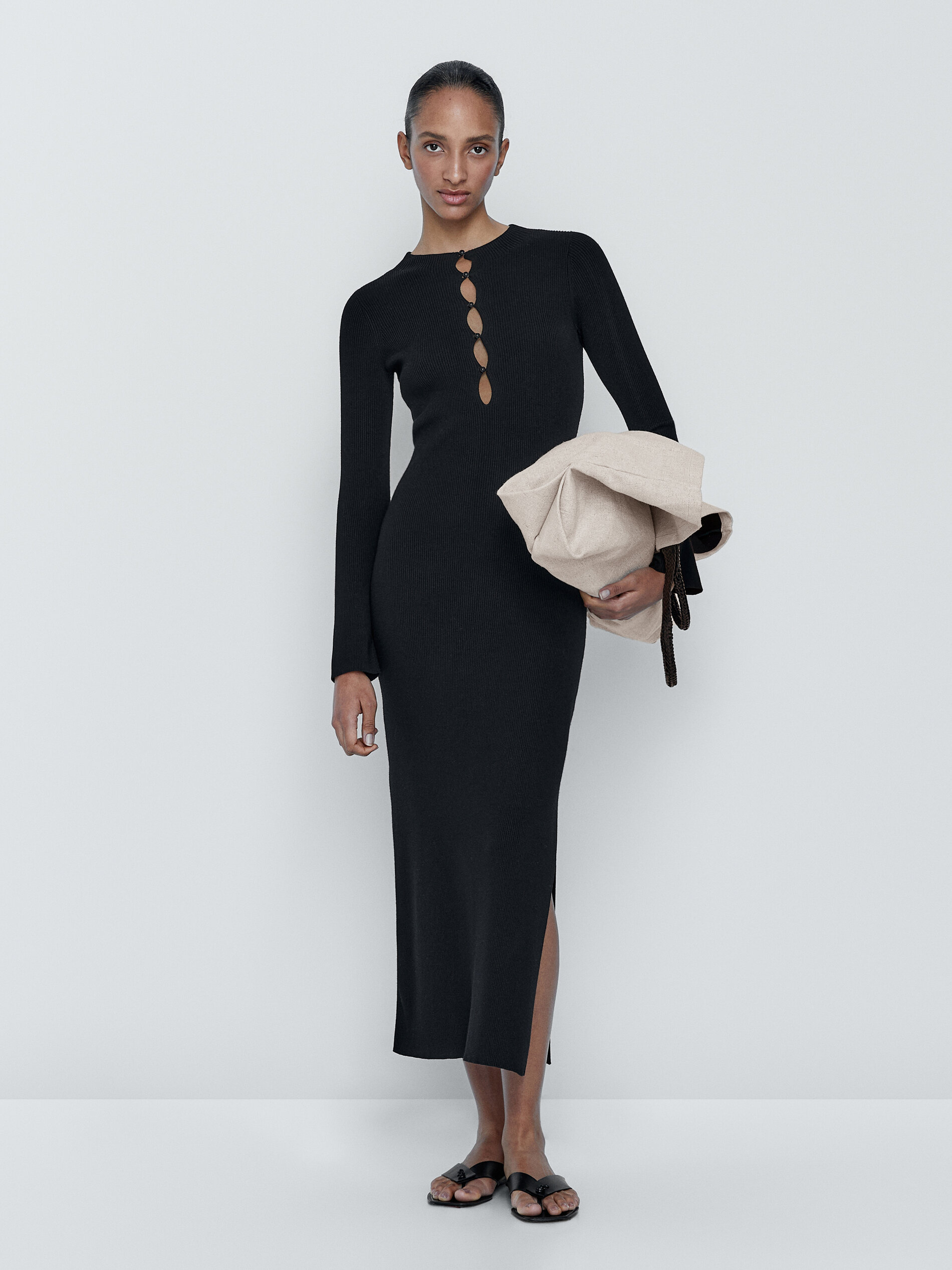 Vestido canale negro botones - NEGRO
