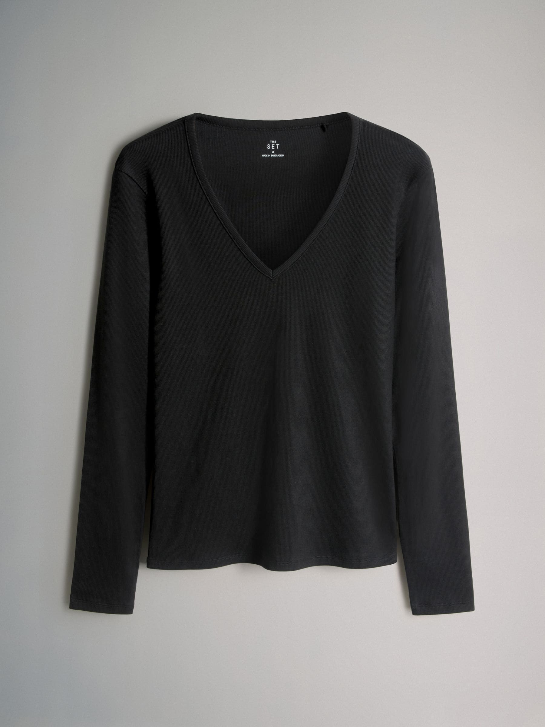 Black/Grey/Cream/Animal - The Set 4 Pack V-Neck Ribbed Long Sleeve T-Shirts