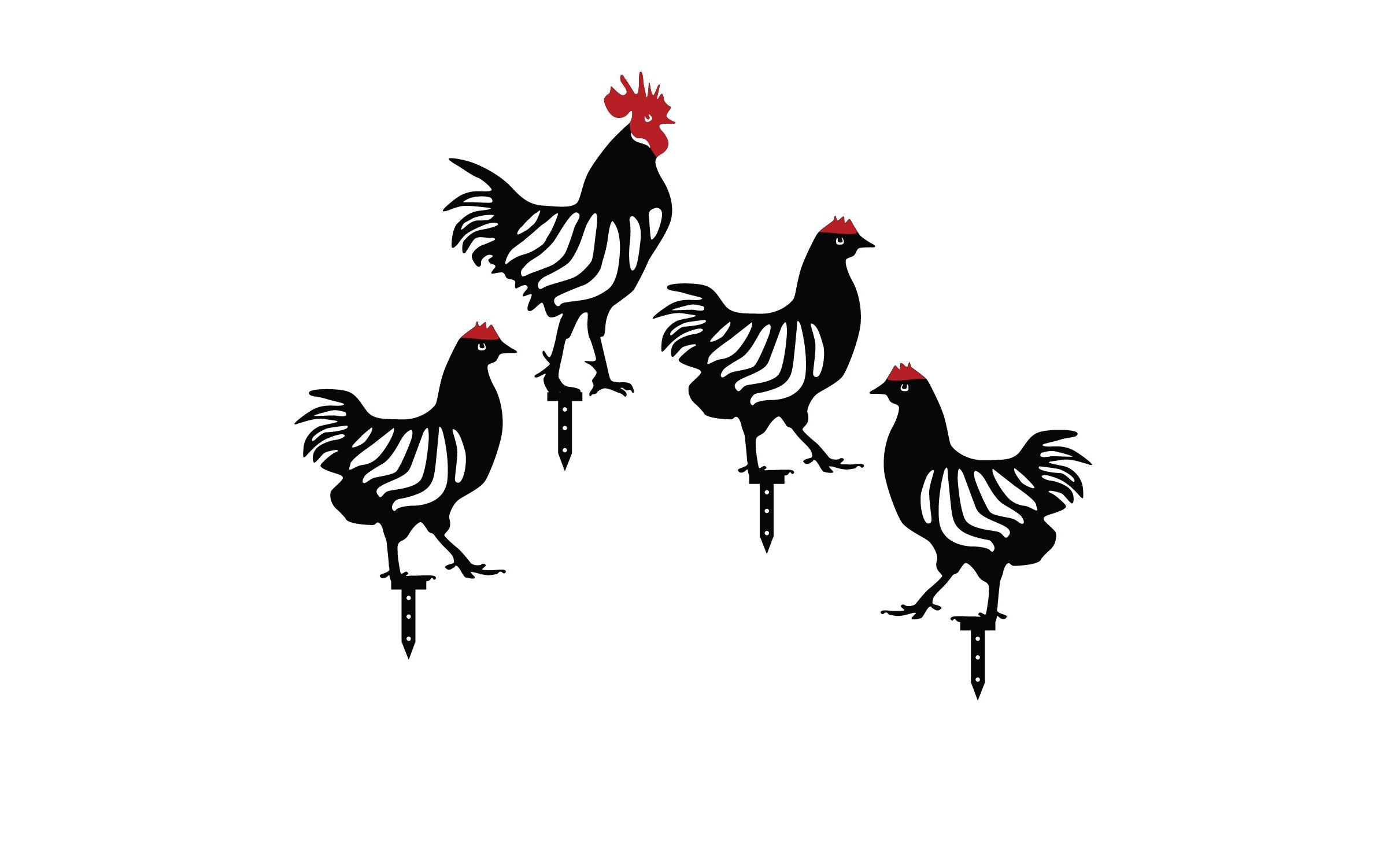 Gartenstecker Huhn 33 cm, 4er Set, SchwarzGartendekoration