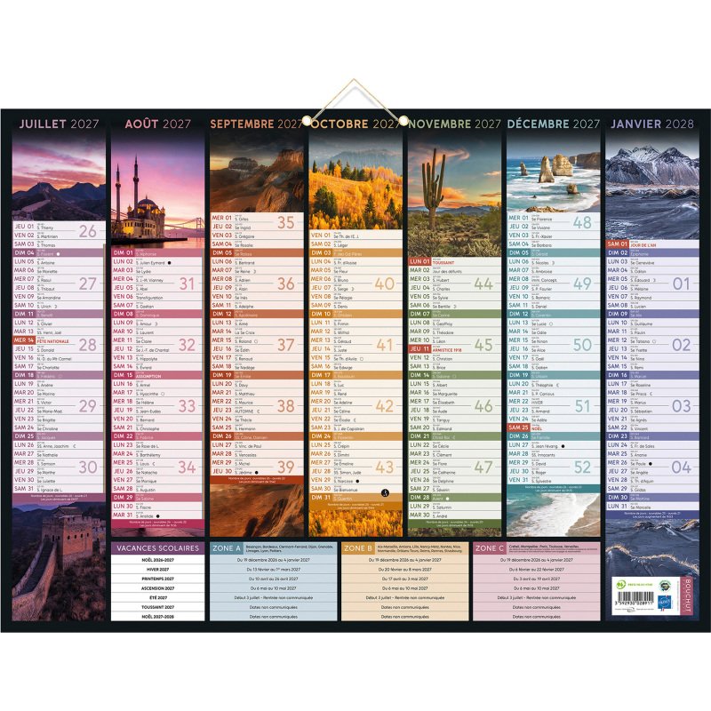 Calendrier semestriel mural 2027 - Bancolor - 40,5 x 55 cm