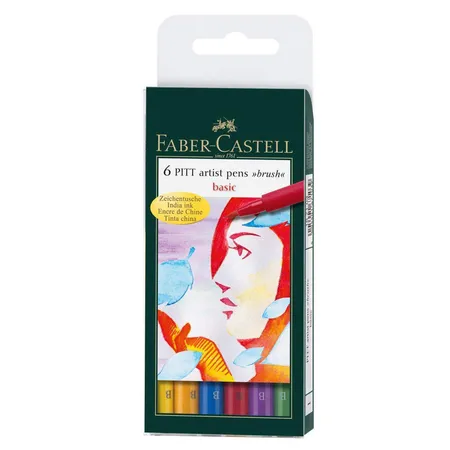 Faber-Castell Pitt Artist Pen Brush Tuschestift, 6er Etui, Basic