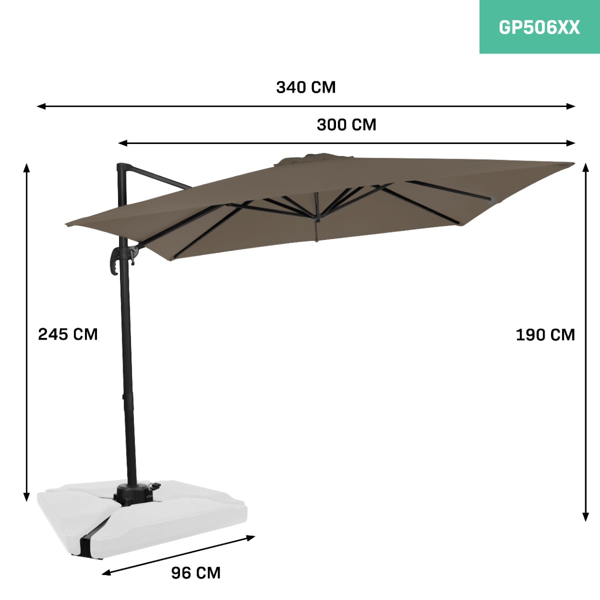 VONROC Pisogne 3x3 Premium zweefparasol met hoes - Taupe
