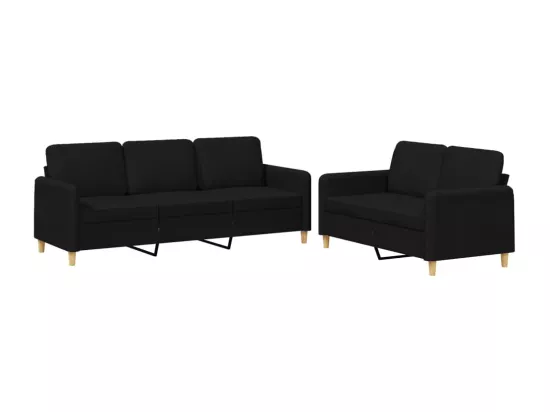 Ensemble de canapés 2 pcs avec coussins Noir Tissu
